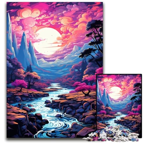 Puzzle 1000 Teile für Erwachsene Fantasielandschaft unter Sonnenuntergang Holzpuzzle für Erwachsene Muttertag Geburtstag Weihnachten 1000 PCS (75 x 50 cm) von ABKXDMZK