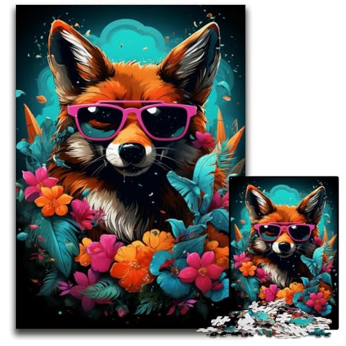 Puzzle 1000 Teile für Erwachsene Fuchs Boss mit Sonnenbrille interaktives Papierpuzzle für die ganze Familie Bastelgeschenk mit farbenfrohen Kunstwerken 1000 Teile (38 x 26 cm) von ABKXDMZK