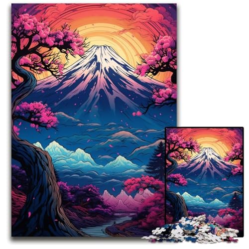 Puzzle 1000 Teile für Erwachsene Japanische Bäume und Berge inspirierendes Papierpuzzle interaktives Familienspiel Bastelgeschenk mit farbenfrohen Kunstwerken 1000 Teile (38 x 26 cm) von ABKXDMZK