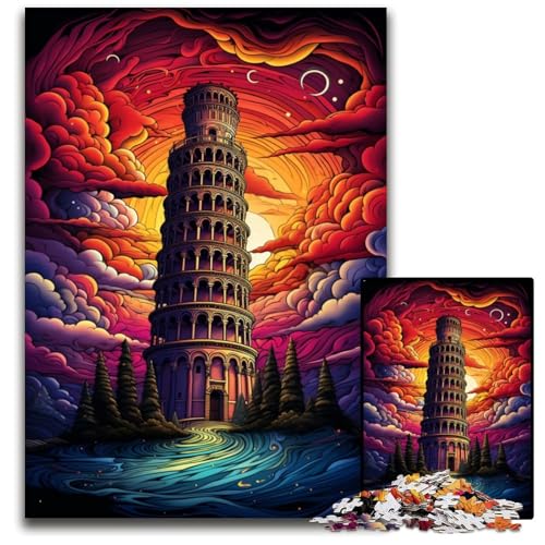 Puzzle 1000 Teile für Erwachsene Schiefer Turm von Pisa Italien Holzpuzzle interaktives Familienspiel Bastelgeschenk mit farbenfrohen Kunstwerken 1000 Teile (75 x 50 cm) von ABKXDMZK
