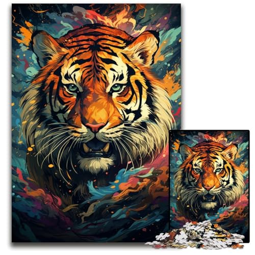 Puzzle 1000 Teile für Erwachsene Wildes Tigergemälde Holzpuzzle für Erwachsene Muttertag Geburtstage Weihnachten 1000 PCS (75x50cm) von ABKXDMZK