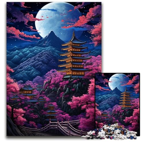 Puzzle 1000 Teile für Erwachsene japanischer Wald bei Nacht Holzpuzzle für Erwachsene Muttertag Geburtstag Weihnachten 1000 PCS (75 x 50 cm) von ABKXDMZK