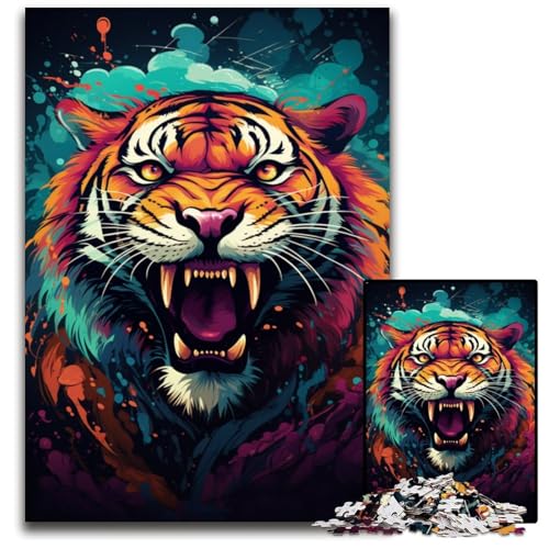 Puzzle 1000 Teile für Erwachsene majestätisches Tiger Gemälde interaktives Familienspiel aus Holz Bastelgeschenk mit farbenfrohen Kunstwerken 1000 Teile (75 x 50 cm) von ABKXDMZK