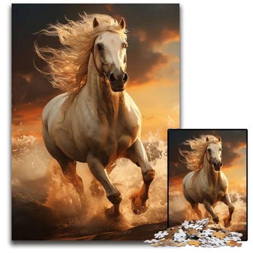 Puzzle 1000 Teile weißes Pferd im Galopp kreatives Familienspiel und Heimdekoration Teenager 1000 Teile (75 x 50 cm) von ABKXDMZK