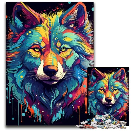 Puzzle für Erwachsene 1000 Teile Fantasy Psychedelischer Wolf anspruchsvolle Puzzles DIY Heimdekor Geschenk Denkspiel 1000 Teile (38 x 26 cm) von ABKXDMZK