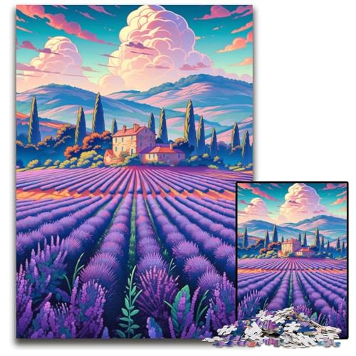 Puzzle mit 1000 Teilen für Erwachsene Lavendelfelder in der Provence Frankreich Holzpuzzle für Erwachsene Muttertag Geburtstag Weihnachten 1000 PCS (75 x 50 cm) von ABKXDMZK