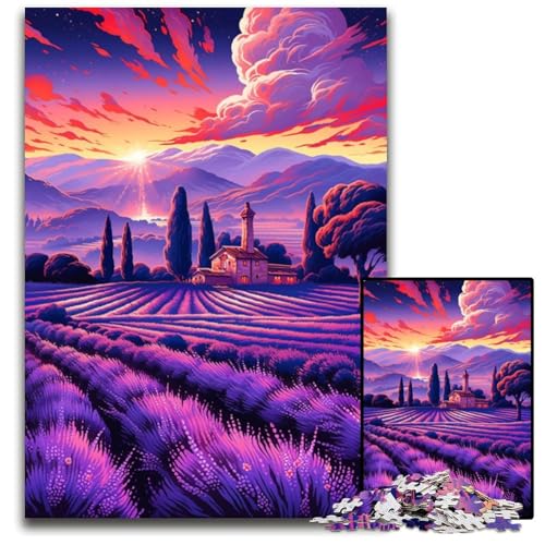Puzzle mit 1000 Teilen für Erwachsene Lavendelfelder in der Provence Frankreich Puzzle für Erwachsene Teenager Paare und Freunde zum Geburtstag Weihnachten 1000 Teile (75 x 50 cm) von ABKXDMZK