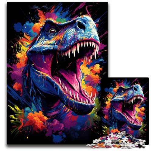 Puzzle mit 1000 Teilen für Erwachsene Wilde Bunte Dinosaurier Holzpuzzle für Erwachsene Muttertag Geburtstag Weihnachten 1000 Teile (75 x 50 cm) von ABKXDMZK