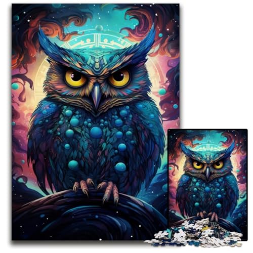Puzzle mit 1000 Teilen für Erwachsene futuristische farbenfrohe psychedelische Eule Holzpuzzle für Erwachsene Muttertag Geburtstag Weihnachten 1000 Teile (75 x 50 cm) von ABKXDMZK