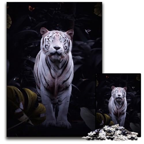 Puzzle mit 1000 Teilen für Erwachsene und Teenager weißer Tiger mit leuchtenden Augen Spieleabend mit der Familie anspruchsvolle Geschenkidee 1000 Teile (75 x 50 cm) von ABKXDMZK