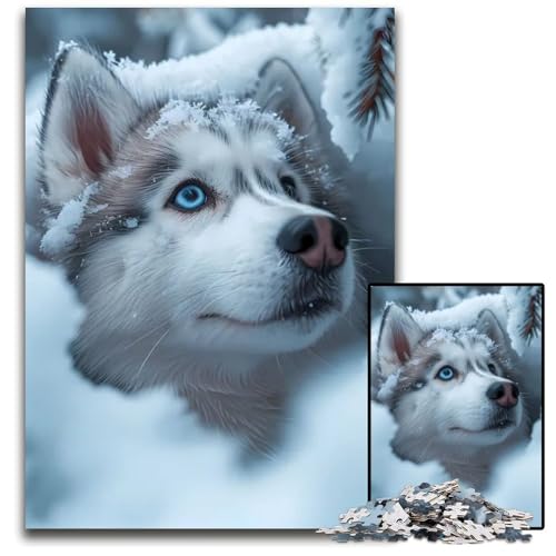 Puzzle mit 1000 Teilen weißer Husky Schneehund Welpe Puzzle für Erwachsene anspruchsvolles Denkspiel entspannendes Spielzeug für Teenager 1000 Teile (75 x 50 cm) von ABKXDMZK