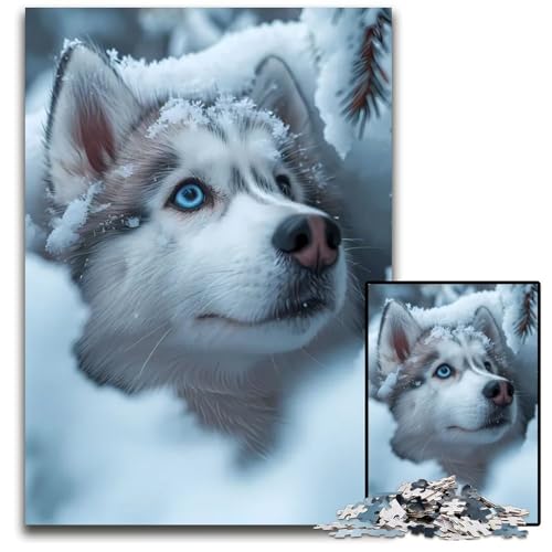 Puzzle mit weißem Husky Schneehundwelpen 1000 teiliges Papierpuzzle Denkspiel für Teenager und Familieninteraktion 1000 Teile (38 x 26 cm) von ABKXDMZK