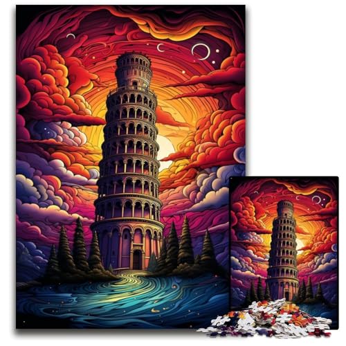 Schiefer Turm von Pisa Italien 1000 teiliges Puzzle Geschenke schwierige Puzzles für Erwachsene pädagogisches Denkspiel künstlerische Heim und Bürodekoration Alter 1000 PCS (38 x 26 cm) von ABKXDMZK