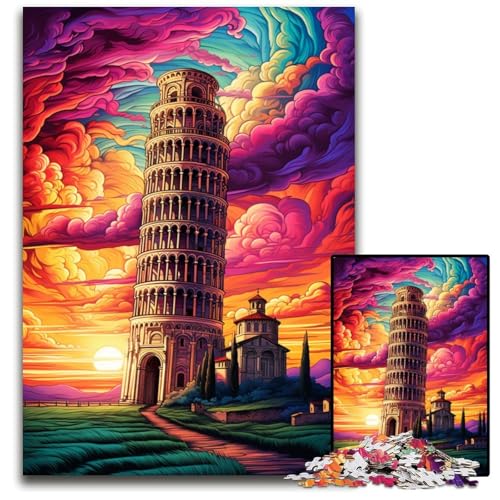 Schiefer Turm von Pisa Italien 1000 teiliges Puzzle Holzpuzzle für Erwachsene Teenager und Familien perfekte DIY Dekoration und knifflige Herausforderung 1000 Teile (75 x 50 cm) von ABKXDMZK
