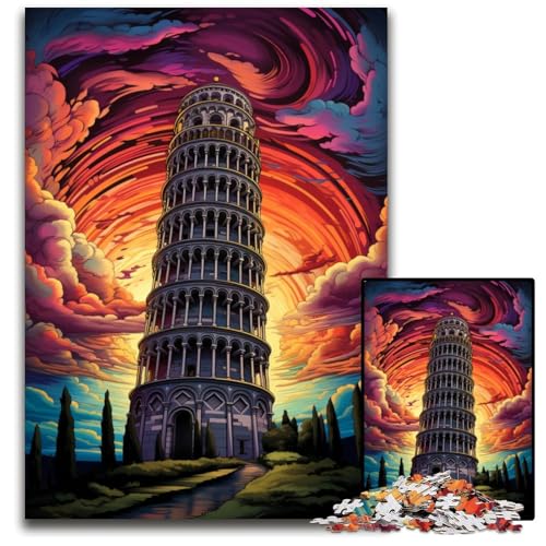 Schiefer Turm von Pisa Italien 1000 teiliges Puzzle Holzpuzzle für Erwachsene Teenager und Familien perfekte DIY Dekoration und knifflige Herausforderung 1000 Teile (75 x 50 cm) von ABKXDMZK