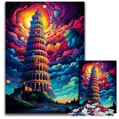 Schiefer Turm von Pisa Italien 1000 teiliges Puzzle für Erwachsene Holzpuzzle für Erwachsene für Teenager Familienspieleabend hirnfordernde Geschenkidee 1000 Teile (75 x 50 cm) von ABKXDMZK