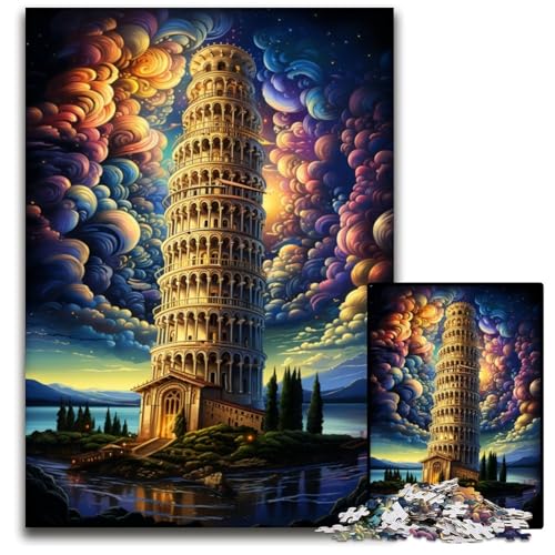 Schiefer Turm von Pisa Italien Puzzle 1000 Teile für Erwachsene Holzpuzzle für Erwachsene Geburtstage und Feiertage 1000 Teile (75 x 50 cm) von ABKXDMZK