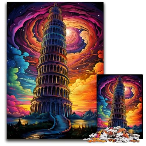 Schiefer Turm von Pisa Italien Puzzle 1000 Teile für Erwachsene Holzpuzzle für Erwachsene Geburtstage und Feiertage 1000 Teile (75 x 50 cm) von ABKXDMZK