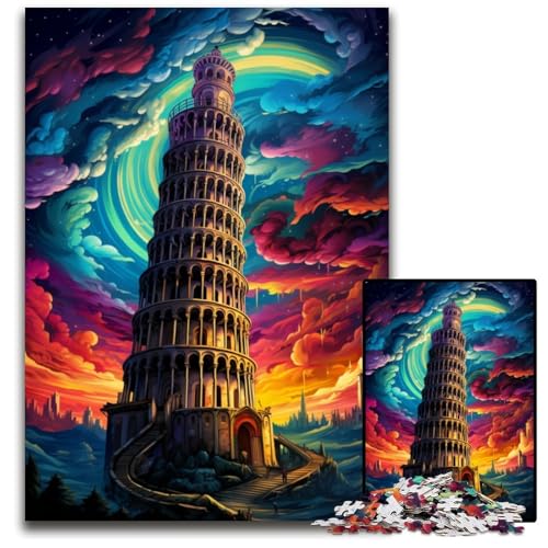 Schiefer Turm von Pisa Italien Puzzle für Erwachsene 1000 Teile schwierige Puzzles für Erwachsene farbenfrohe Heimdekoration und interaktives Familienspiel 1000 Teile (75 x 50 cm) von ABKXDMZK