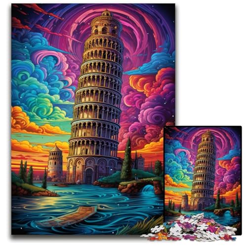 Schiefer Turm von Pisa Italien Puzzle für Erwachsene 1000 teiliges Holzpuzzle Familienaktivität Denksportaufgabe Heimdekoration 1000 PCS (75 x 50 cm) von ABKXDMZK
