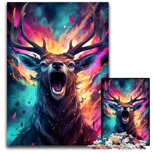 Verängstigter Elch Puzzle für Erwachsene 1000 teiliges Holzpuzzle kreatives Familienspiel und Heimdekoration Teenager 1000 Teile (75 x 50 cm) von ABKXDMZK