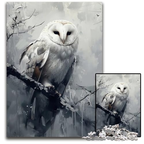Weiße Eule im Nebel Puzzle für Erwachsene 1000 teiliges Holzpuzzle kreatives Familienspiel und Heimdekoration Teenager 1000 PCS (75 x 50 cm) von ABKXDMZK