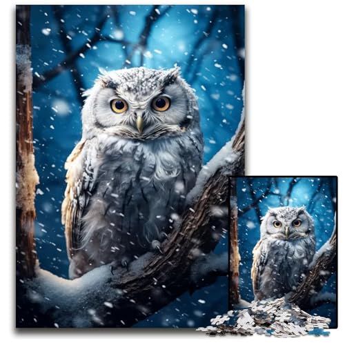 Weiße Eule im Schnee 1000 Teile Puzzle Geschenke schwierige Puzzles für Erwachsene pädagogisches Denkspiel künstlerische Heim und Bürodekoration Alter 1000 PCS (75 x 50 cm) von ABKXDMZK