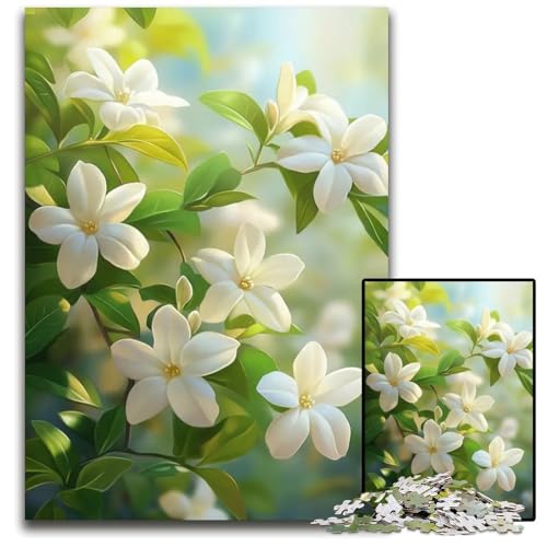 Weiße Jasminblüten im Sonnenlicht Puzzle 1000 Teile für Erwachsene Papierpuzzle farbenfrohe Heimdekoration und interaktives Familienspiel 1000 Teile (38 x 26 cm) von ABKXDMZK