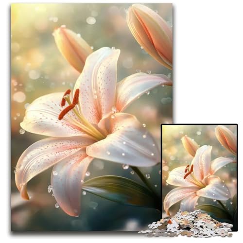 Weiße Lilie mit Tautropfen 1000 teiliges Puzzle Geschenke schwierige Puzzles für Erwachsene pädagogisches Denkspiel künstlerische Heim und Bürodekoration Alter 1000 PCS (75 x 50 cm) von ABKXDMZK