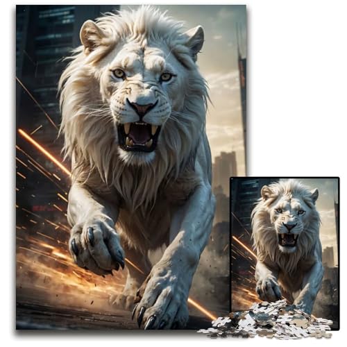 Weiße Löwen Puzzles für 1000 Teile Papierpuzzles für Erwachsene Heimdekoration und Urlaubsspaß 1000 Teile (38 x 26 cm) von ABKXDMZK