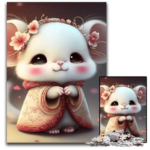 Weiße Maus Puzzle für Erwachsene 1000 teiliges Holzpuzzle kreatives Familienspiel und Heimdekoration Teenager 1000 Teile (75 x 50 cm) von ABKXDMZK