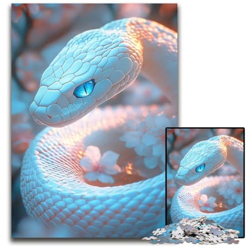 Weiße Schlange mit blauen Augen 1000 teiliges Puzzle aus Holz für Erwachsene Teenager und Familien perfekte DIY Dekoration und knifflige Herausforderung 1000 Teile (75 x 50 cm) von ABKXDMZK