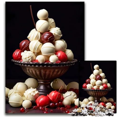 Weiße süße Pralinen Puzzle 1000 Teile Schwierige Puzzles für Erwachsene Interaktives Familienspiel Gehirnherausforderung Lernspielzeug 1000 PCS (75x50cm) von ABKXDMZK