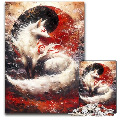 Weißer Kitsune Fuchs Yin Yang Puzzle 1000 Teile Puzzle für Erwachsene anspruchsvolles Denkspiel entspannendes Spielzeug für Teenager 1000 Teile (75 x 50 cm) von ABKXDMZK