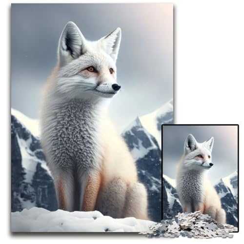 Weißer Schneefuchs Puzzle für Erwachsene 1000 Teile schwierige Puzzles für Erwachsene anspruchsvolles DIY Denkspiel perfektes Familienspiel oder dekoratives Geschenk 1000 Teile (38 x 26 cm) von ABKXDMZK
