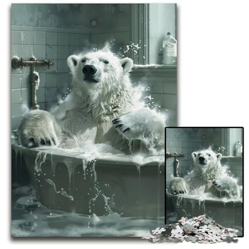 Weißes Eisbär Badewannen Puzzle für 1000 Teile Holzpuzzle für Erwachsene Heimdekoration und Urlaubsspaß 1000 Teile (75 x 50 cm) von ABKXDMZK