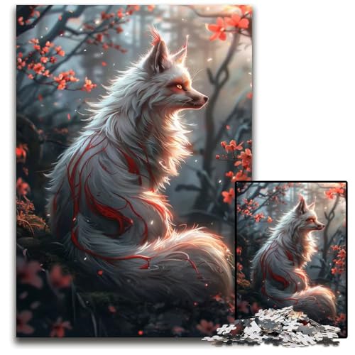 Weißes Sakura Kitsune Puzzle 1000 Teile schwierige Puzzles für Erwachsene interaktives Familienspiel Gehirn Herausforderung Lernspielzeug 1000 Teile (75 x 50 cm) von ABKXDMZK