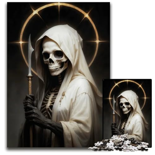 Weißes Santa Muerte Puzzle für Erwachsene 1000 teiliges Unmögliches Puzzle für Erwachsene Denkspiel für Teenager 1000 Teile (38 x 26 cm) von ABKXDMZK