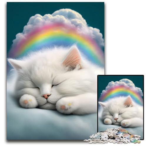 Weißes schlafendes Kätzchen 1000 teiliges Puzzle für Erwachsene Holzpuzzle für Erwachsene für Teenager Familienspieleabend hirnfordernde Geschenkidee 1000 Teile (75 x 50 cm) von ABKXDMZK