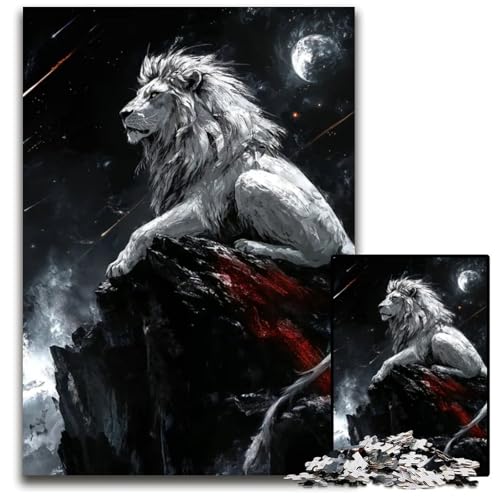 White Lion Moon Puzzles für 1000 Teile Puzzles für Erwachsene und Teenager Spieleabend mit der Familie hirnfordernde Geschenkidee 1000 Teile (38 x 26 cm) von ABKXDMZK