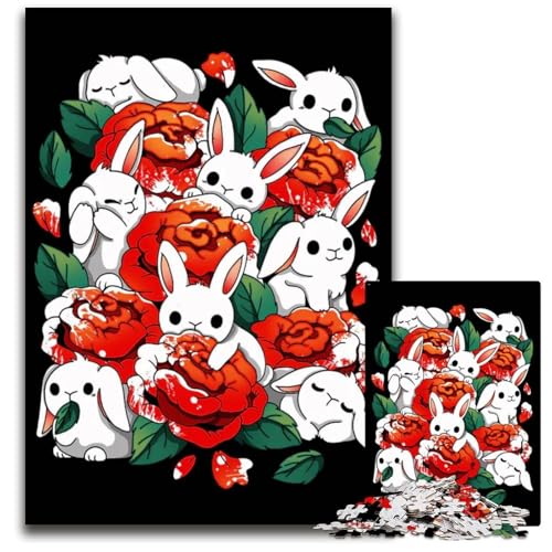 White Rabbit Roses 1000 teiliges Puzzle Puzzles für Erwachsene für Teenager und Familien Spaß zum Selbermachen Denksportspiel Geschenk 1000 Teile (38 x 26 cm) von ABKXDMZK