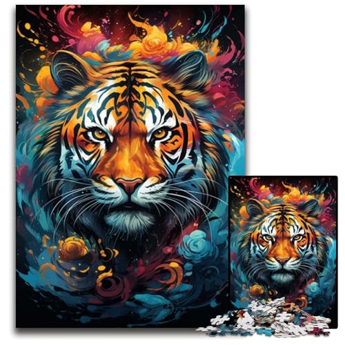 Wilde Bunte Tiger Puzzles für 1000 Teile Papierpuzzles Denkspiel für Teenager und Familieninteraktion 1000 Teile (38 x 26 cm) von ABKXDMZK