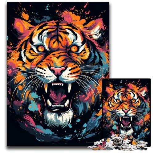Wilde Bunte Tiger Puzzles für Erwachsene 1000 teiliges Holzpuzzle kreatives Familienspiel und Heimdekoration Teenager 1000 Teile (75 x 50 cm) von ABKXDMZK