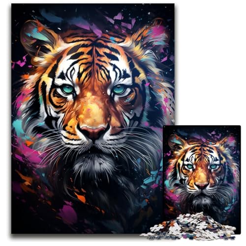 Wilde Malerei exotischer Tiger Puzzle für Erwachsene 1000 Teile unmögliches Puzzle für Erwachsene Denkspiel für Teenager 1000 Teile (75 x 50 cm) von ABKXDMZK