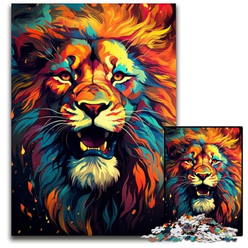 Wilde farbenfrohe Löwen Puzzles für 1000 Teile Holzpuzzles Denkspiel für Teenager und Familieninteraktion 1000 Teile (75 x 50 cm) von ABKXDMZK