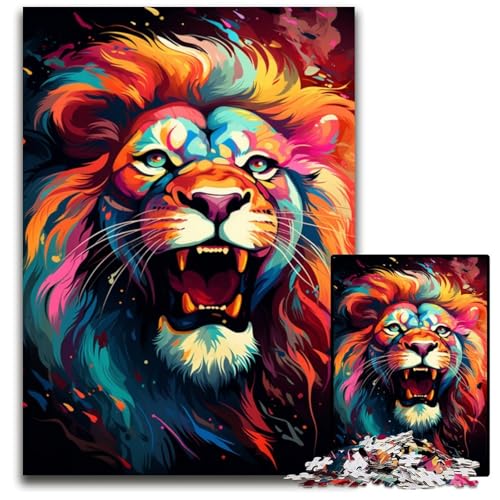Wilde farbenfrohe Löwen Puzzles für 1000 Teile Holzpuzzles für Erwachsene Heimdekoration und Urlaubsspaß 1000 Teile (75 x 50 cm) von ABKXDMZK