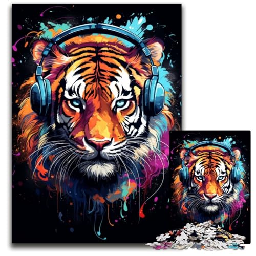 Wilde farbenfrohe Tiger Puzzles für 1000 Teile Holzpuzzles für Erwachsene Heimdekoration und Urlaubsspaß 1000 Teile (75 x 50 cm) von ABKXDMZK