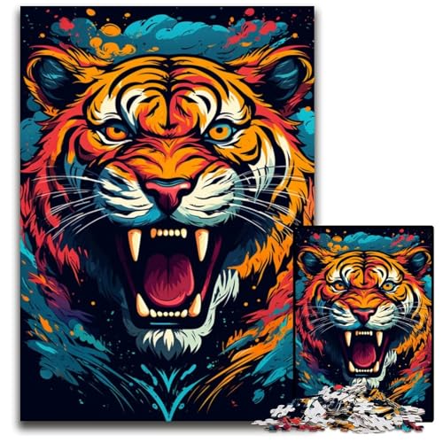 Wildes Gemälde Feuertiger Puzzle 1000 Teile Puzzle für Erwachsene anspruchsvolles Denkspiel entspannendes Spielzeug für Teenager 1000 Teile (38 x 26 cm) von ABKXDMZK