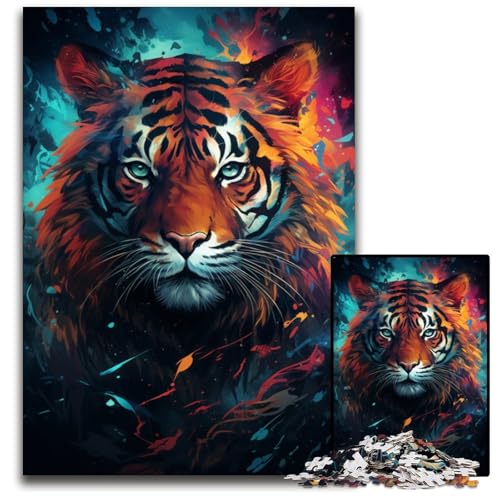 Wildes Gemälde Feuertiger Puzzle 1000 Teile Puzzle perfekt für Familienspaß an Weihnachten Thanksgiving Geburtstagen und Ostern 1000 Teile (75 x 50 cm) von ABKXDMZK