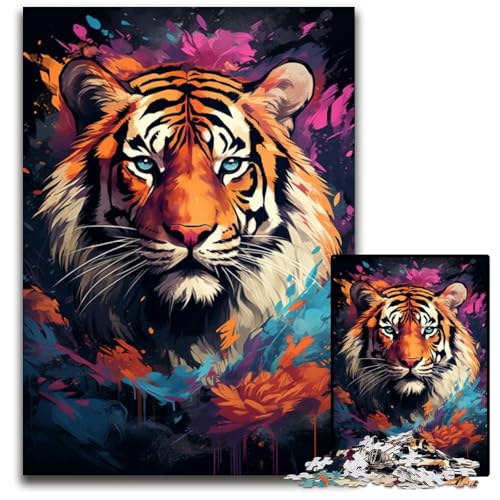 Wildes Gemälde Feuertiger Puzzle für 1000 Teile Holzpuzzle für Erwachsene Heimdekoration und Urlaubsspaß 1000 Teile (75 x 50 cm) von ABKXDMZK